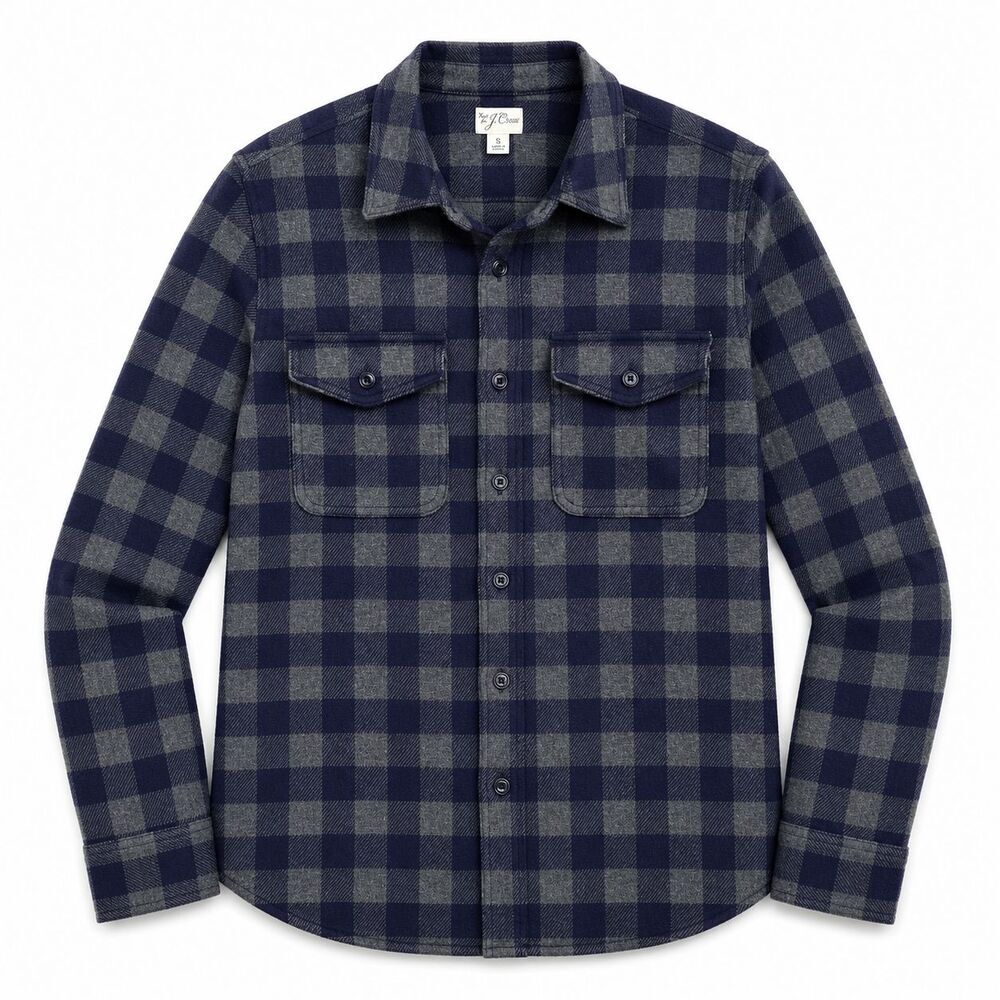 J.Crew Sea Board Soft Knit Shirt Size Small Buffalo Plaid Button Down Pockets